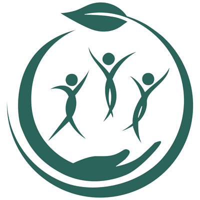 Green logo featuring three abstract human figures dancing within a circular shape. The circle, symbolizing therapy and growth, is formed by a crescent and a leaf. A stylized hand open at the bottom captures NYC's essence of support and care.